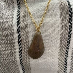 Gold and Brown Pendant Necklace with beach stone